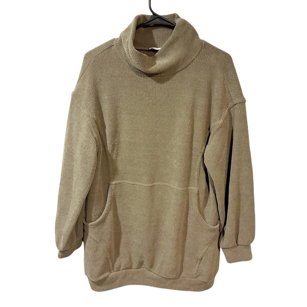Free People Green Ribbed Slouchy Cowl Neck Pullover Top Size XS